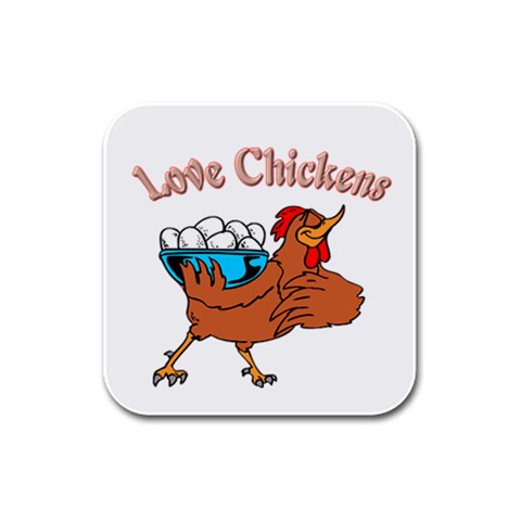 Love chickens Rubber Square Coaster (4 pack) from ArtsNow.com Front