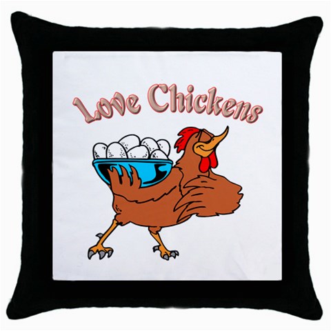 Love chickens Throw Pillow Case (Black) from ArtsNow.com Front