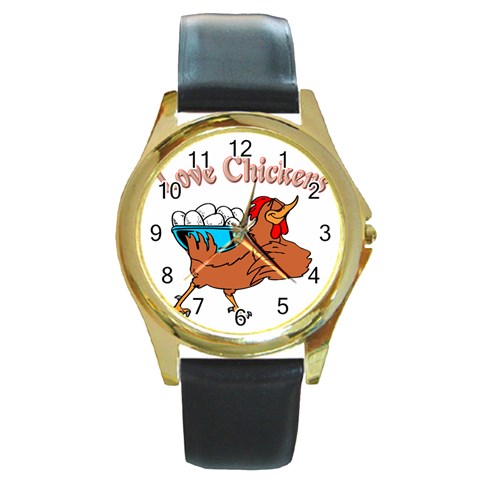 Love chickens Round Gold Metal Watch from ArtsNow.com Front