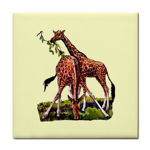 Drinking giraffe Tile Coaster from ArtsNow.com Front