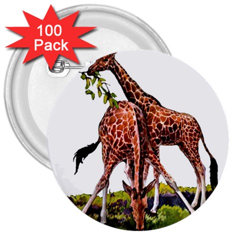 Drinking giraffe 3  Button (100 pack) from ArtsNow.com Front