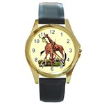 Drinking giraffe Round Gold Metal Watch