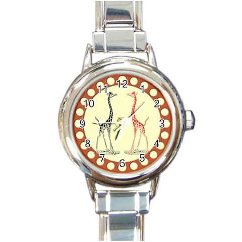 Cute giraffes Round Italian Charm Watch from ArtsNow.com Front