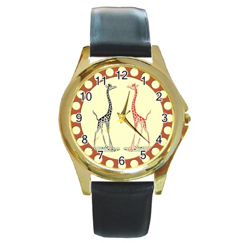 Cute giraffes Round Gold Metal Watch from ArtsNow.com Front