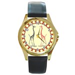 Cute giraffes Round Gold Metal Watch