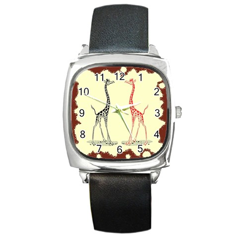 Cute giraffes Square Metal Watch from ArtsNow.com Front