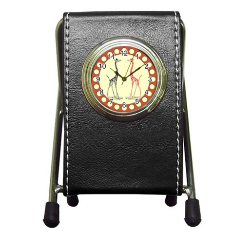 Cute giraffes Pen Holder Desk Clock from ArtsNow.com Front