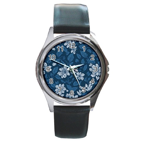 Pattern Flower Nature Round Metal Watch from ArtsNow.com Front