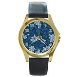 Pattern Flower Nature Round Gold Metal Watch