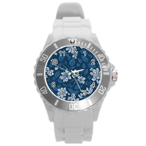 Pattern Flower Nature Round Plastic Sport Watch (L) from ArtsNow.com Front