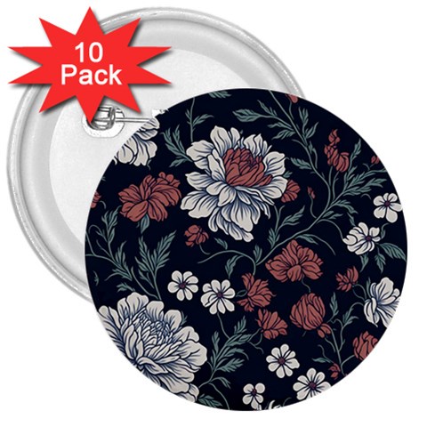 Flower Pattern 3  Buttons (10 pack)  from ArtsNow.com Front