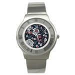 Flower Pattern Stainless Steel Watch