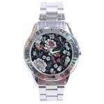 Flower Pattern Stainless Steel Analogue Watch