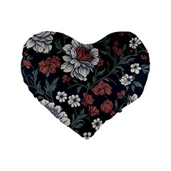 Flower Pattern Standard 16  Premium Heart Shape Cushions from ArtsNow.com Front