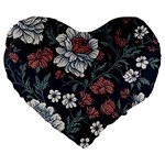 Flower Pattern Large 19  Premium Heart Shape Cushions
