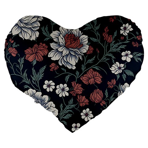 Flower Pattern Large 19  Premium Heart Shape Cushions from ArtsNow.com Back