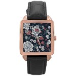 Flower Pattern Rose Gold Leather Watch 