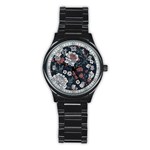 Flower Pattern Stainless Steel Round Watch