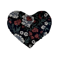 Flower Pattern Standard 16  Premium Flano Heart Shape Cushions from ArtsNow.com Front