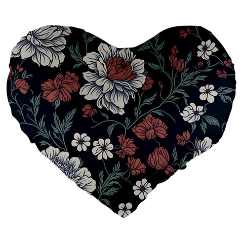 Flower Pattern Large 19  Premium Flano Heart Shape Cushions from ArtsNow.com Front