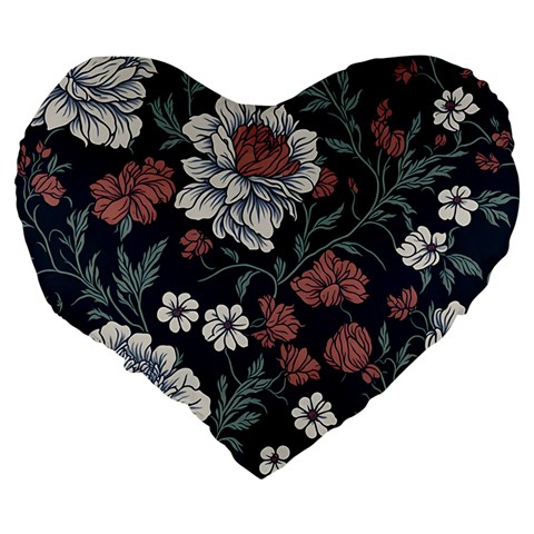 Flower Pattern Large 19  Premium Flano Heart Shape Cushions from ArtsNow.com Back