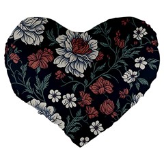 Flower Pattern Large 19  Premium Flano Heart Shape Cushions from ArtsNow.com Back