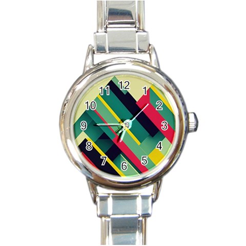 Abstract Geometric Design Pattern Round Italian Charm Watch from ArtsNow.com Front