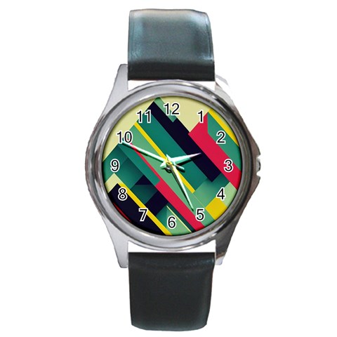 Abstract Geometric Design Pattern Round Metal Watch from ArtsNow.com Front