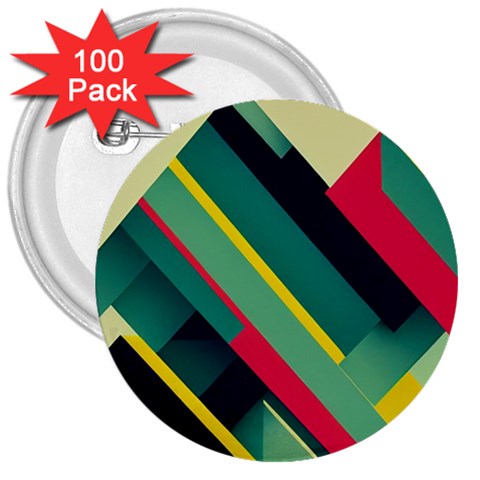 Abstract Geometric Design Pattern 3  Buttons (100 pack)  from ArtsNow.com Front