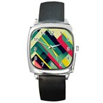 Abstract Geometric Design Pattern Square Metal Watch