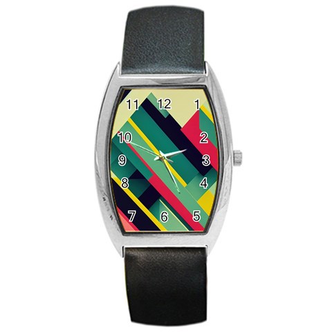 Abstract Geometric Design Pattern Barrel Style Metal Watch from ArtsNow.com Front