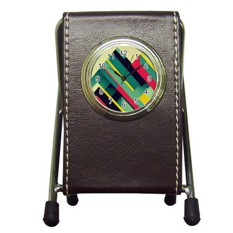 Abstract Geometric Design Pattern Pen Holder Desk Clock from ArtsNow.com Front