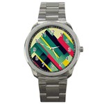 Abstract Geometric Design Pattern Sport Metal Watch