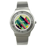 Abstract Geometric Design Pattern Stainless Steel Watch