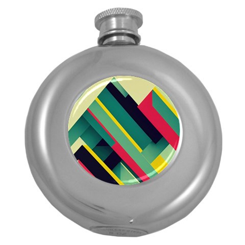 Abstract Geometric Design Pattern Round Hip Flask (5 oz) from ArtsNow.com Front