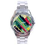 Abstract Geometric Design Pattern Stainless Steel Analogue Watch
