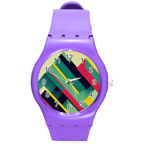 Abstract Geometric Design Pattern Round Plastic Sport Watch (M) from ArtsNow.com Front