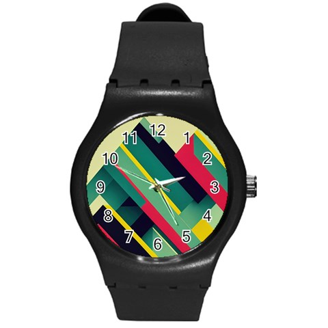 Abstract Geometric Design Pattern Round Plastic Sport Watch (M) from ArtsNow.com Front