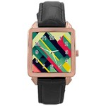 Abstract Geometric Design Pattern Rose Gold Leather Watch 