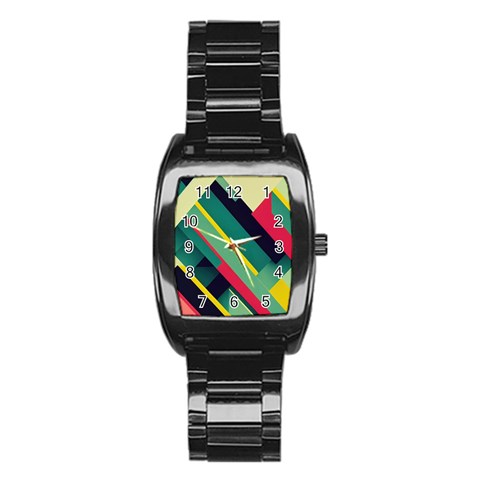 Abstract Geometric Design Pattern Stainless Steel Barrel Watch from ArtsNow.com Front