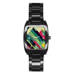 Abstract Geometric Design Pattern Stainless Steel Barrel Watch