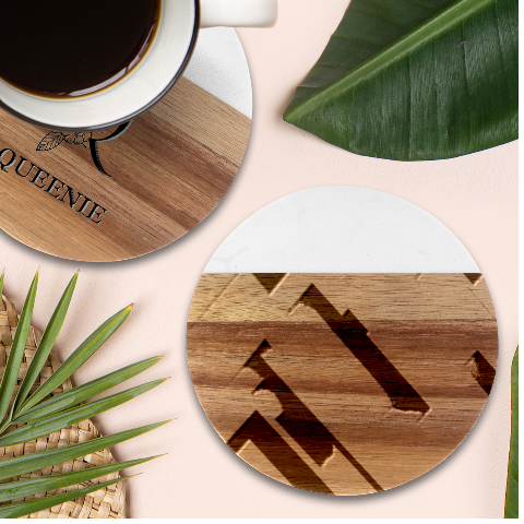 Abstract Geometric Design Pattern Marble Wood Coaster (Round) from ArtsNow.com Front