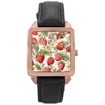 Strawberry Fruit Rose Gold Leather Watch 
