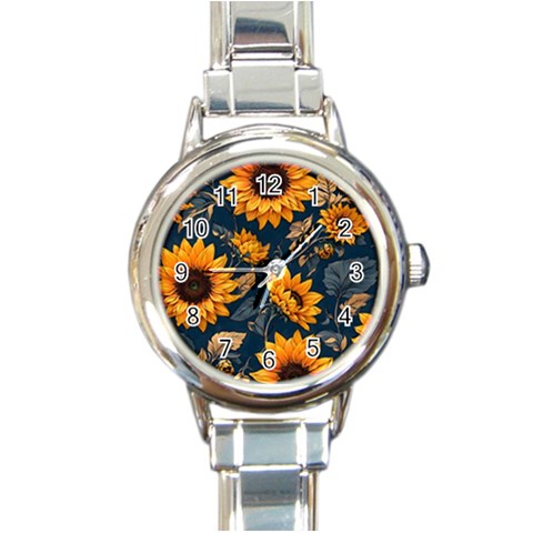 Flower Pattern Spring Round Italian Charm Watch from ArtsNow.com Front