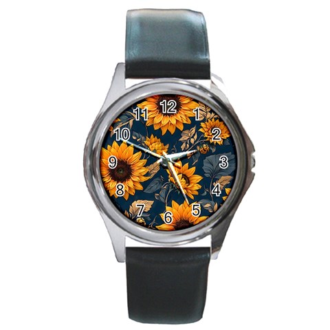 Flower Pattern Spring Round Metal Watch from ArtsNow.com Front