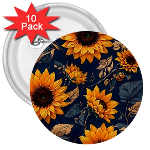Flower Pattern Spring 3  Buttons (10 pack)  from ArtsNow.com Front