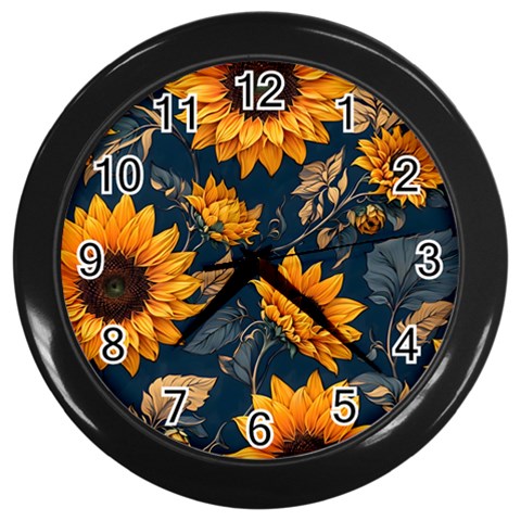 Flower Pattern Spring Wall Clock (Black) from ArtsNow.com Front