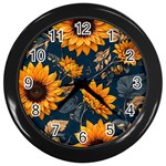 Flower Pattern Spring Wall Clock (Black)