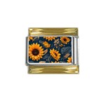 Flower Pattern Spring Gold Trim Italian Charm (9mm)