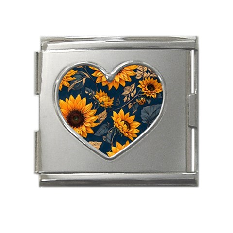 Flower Pattern Spring Mega Link Heart Italian Charm (18mm) from ArtsNow.com Front